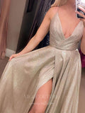 Prom Dress 2025 Sparkly Lace Spaghetti Strap A-Line Prom Dress 20612-unique elegant Prom Dresses-Silver-US2-vigocouture