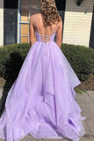 Prom Dress 2025 Sparkly Lace Tiered Prom Dresses Spaghetti Strap Evening Dress 21554-unique elegant Prom Dresses-Lavender-US2-vigocouture