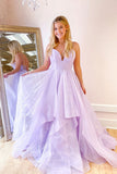 Prom Dress 2025 Sparkly Lace Tiered Prom Dresses Spaghetti Strap Evening Dress 21554-unique elegant Prom Dresses-Lavender-US2-vigocouture