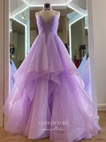 Prom Dress 2025 Sparkly Lace Tiered Prom Dresses Spaghetti Strap Evening Dress 21554-unique elegant Prom Dresses-Lavender-US2-vigocouture