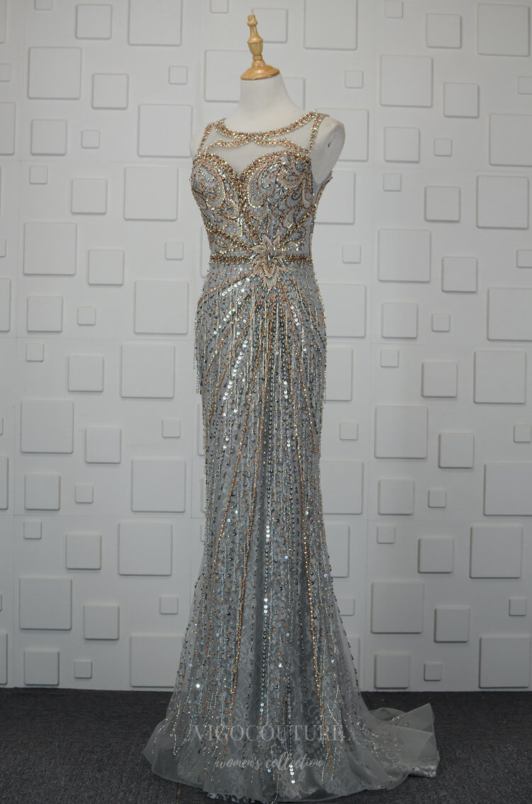 Prom Dress 2025 Sparkly Mermaid Prom Dresses Beaded Evening Dresses 20760-unique elegant Prom Dresses-Silver-US2-vigocouture