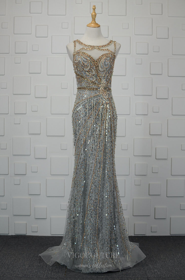 Prom Dress 2025 Sparkly Mermaid Prom Dresses Beaded Evening Dresses 20760-unique elegant Prom Dresses-Silver-US2-vigocouture