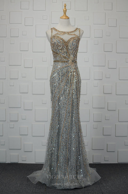 Prom Dress 2025 Sparkly Mermaid Prom Dresses Beaded Evening Dresses 20760-unique elegant Prom Dresses-Silver-US2-vigocouture