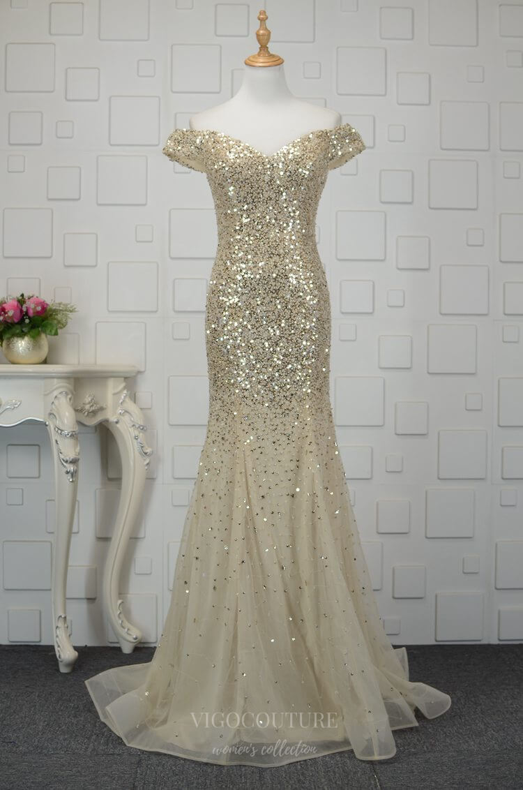 Prom Dress 2025 Sparkly Mermaid Prom Dresses Off the Shoulder Evening Dresses 20795-unique elegant Prom Dresses-Champagne-US2-vigocouture