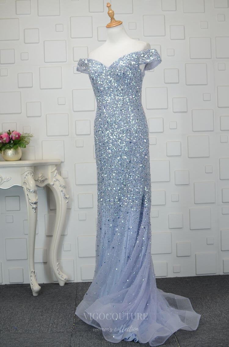 Prom Dress 2025 Sparkly Mermaid Prom Dresses Off the Shoulder Evening Dresses 20795-unique elegant Prom Dresses-Light Blue-US2-vigocouture