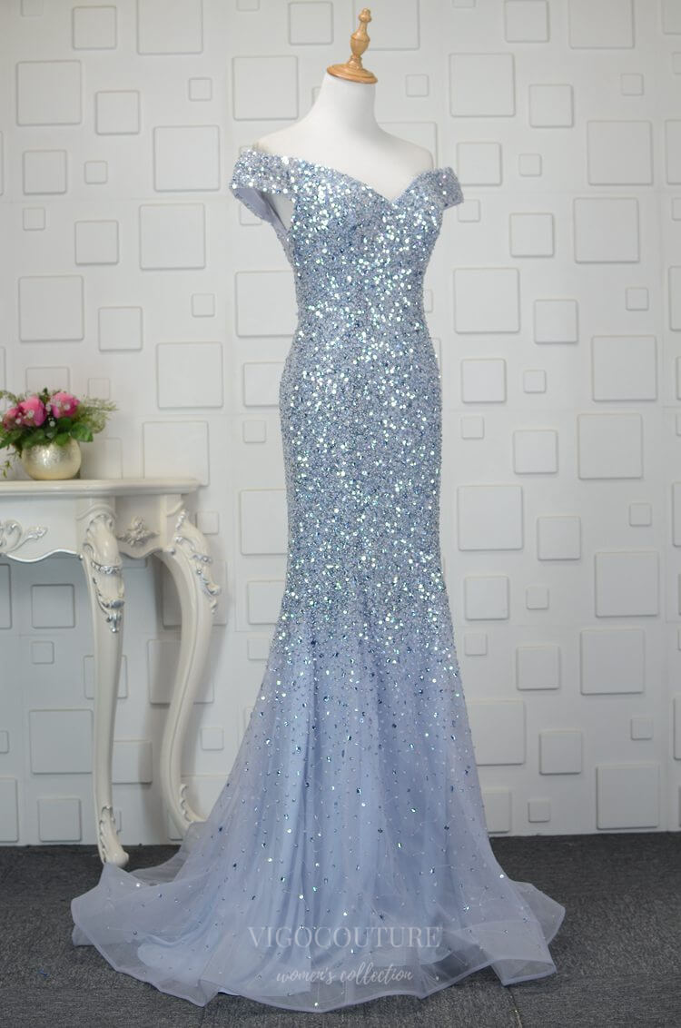 Prom Dress 2025 Sparkly Mermaid Prom Dresses Off the Shoulder Evening Dresses 20795-unique elegant Prom Dresses-Light Blue-US2-vigocouture