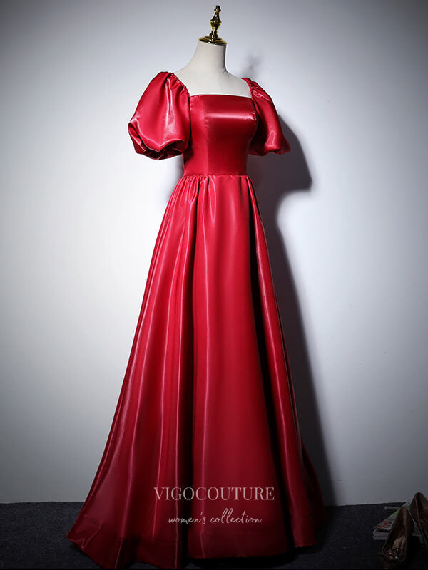 Prom Dress 2025 Sparkly Satin Prom Dresses Puffed Sleeve Formal Dresses 21060-unique elegant Prom Dresses-Red-Custom Size-vigocouture