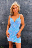 Short Prom Dresses 2025 Sparkly Sequin Hoco Dresses Spaghetti Strap Bodycon Dresses hc180-Prom Dresses-vigocouture-vigocouture