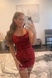 Short Prom Dresses 2025 Sparkly Sequin Hoco Dresses Spaghetti Strap Bodycon Dresses hc217-Prom Dresses-vigocouture-Burgundy-US0-vigocouture