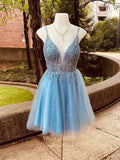 Short Prom Dresses 2025 Sparkly Sequin Hoco Dresses Spaghetti Strap Graduation Dresses hc188-Prom Dresses-vigocouture-Light Blue-US0-vigocouture