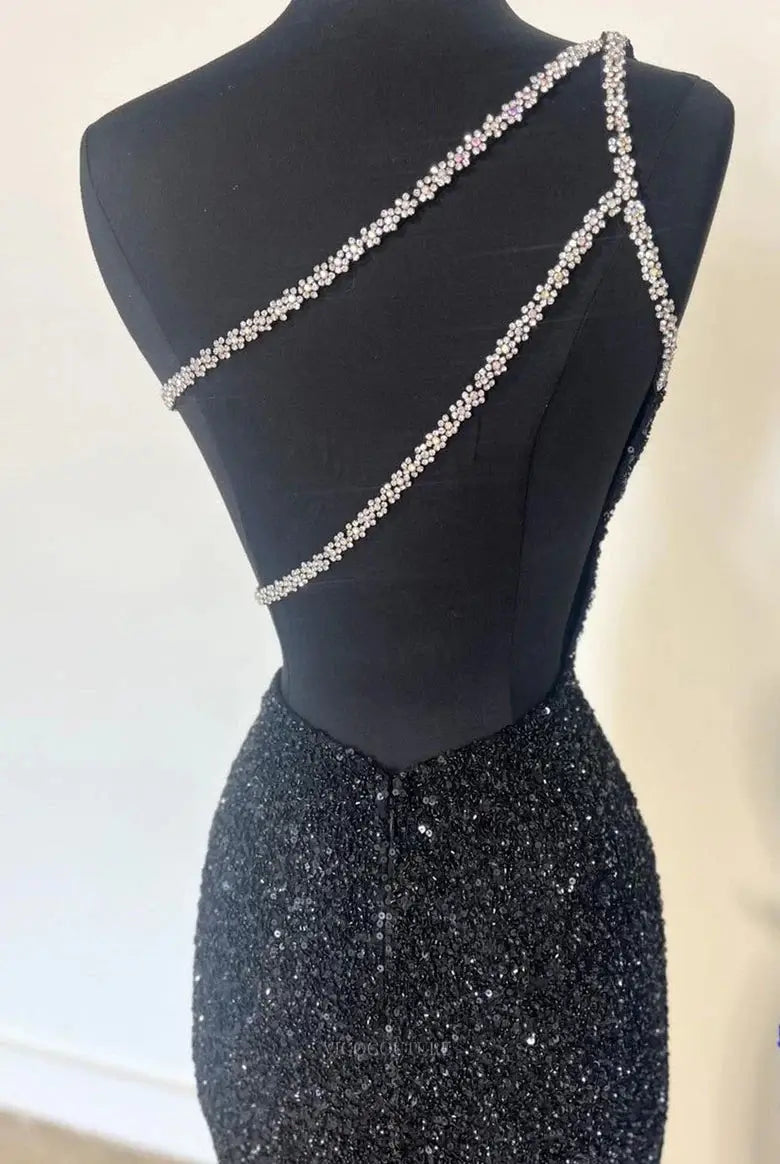 Prom Dresses 2025 to impress Sparkly Sequin One Shoulder Prom Dresses with Slit – 25156-vigocouture-vigocouture