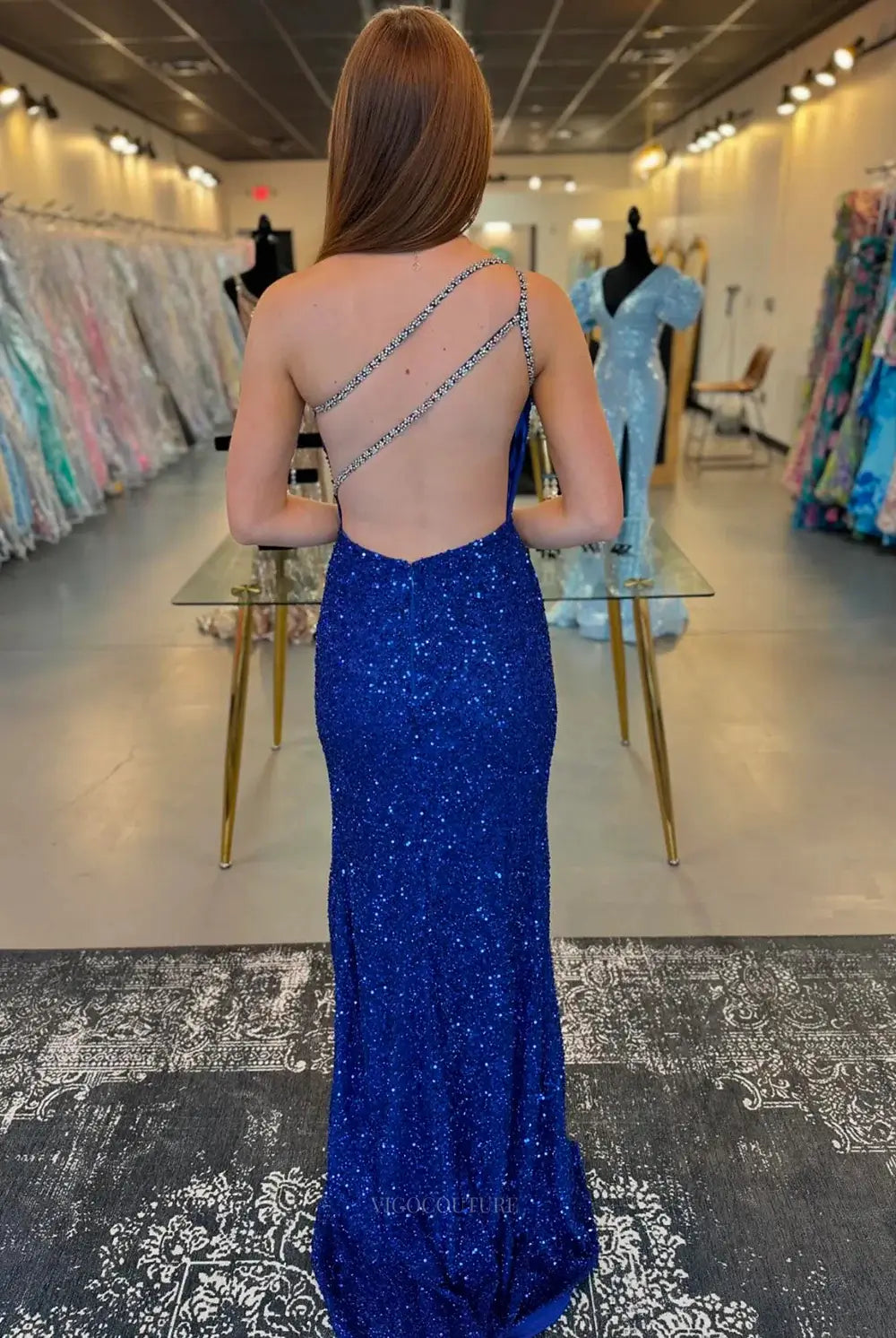 Prom Dresses 2025 to impress Sparkly Sequin One Shoulder Prom Dresses with Slit – 25156-vigocouture-vigocouture