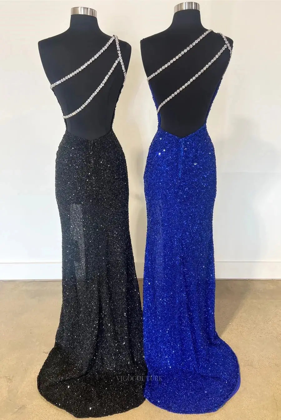 Prom Dresses 2025 to impress Sparkly Sequin One Shoulder Prom Dresses with Slit – 25156-vigocouture-vigocouture