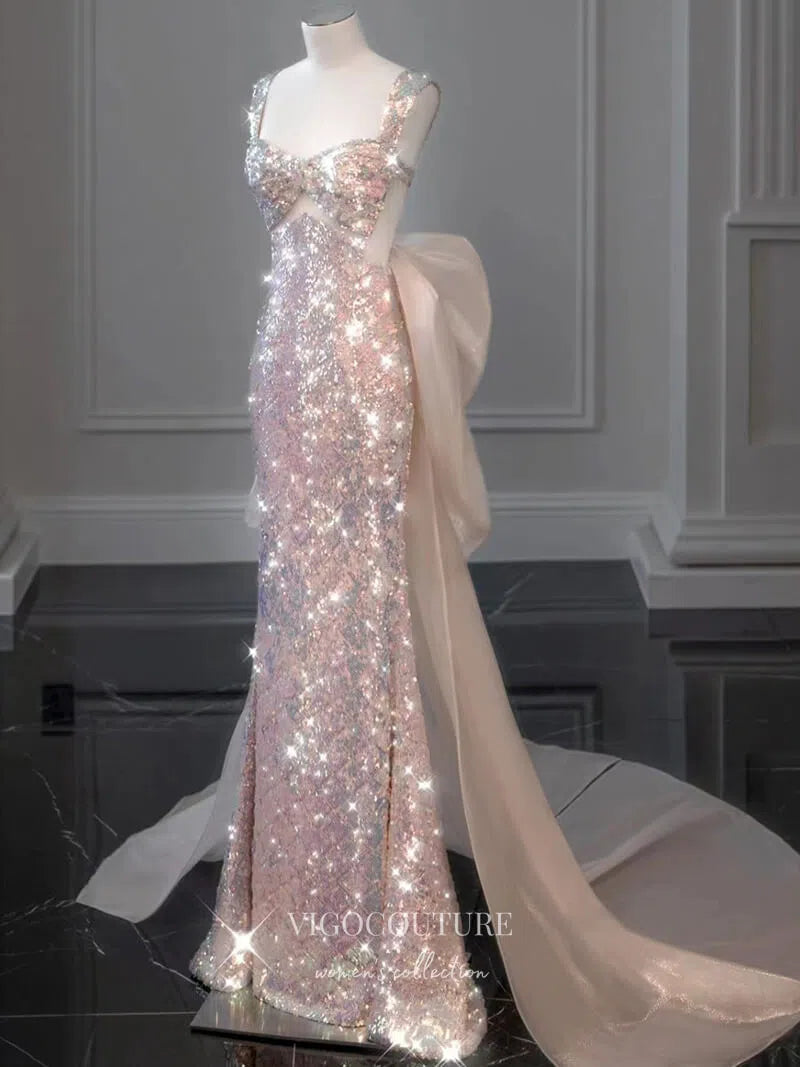 Prom Dress 2025 Sparkly Sequin Prom Dresses Bow-Tie Evening Dresses 21318-unique elegant Prom Dresses-Blush-US2-vigocouture