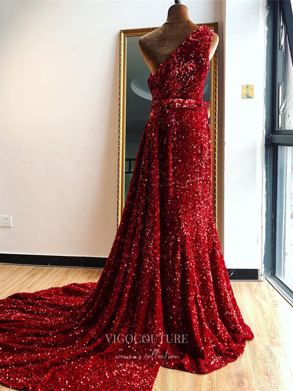 Prom Dress 2025 Sparkly Sequin Prom Dresses One Shoulder Evening Dresses 21277-unique elegant Prom Dresses-Burgundy-US2-vigocouture