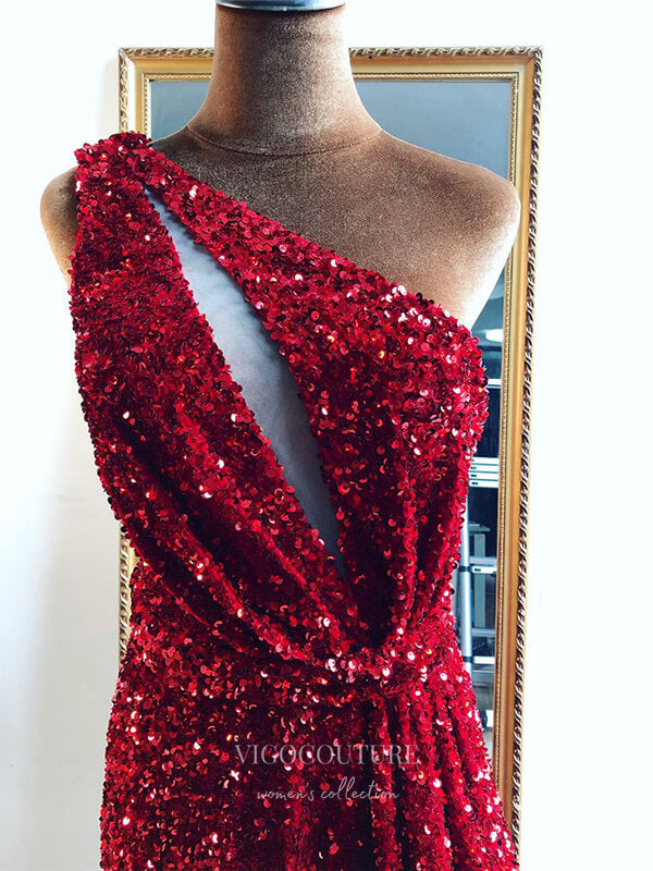 Prom Dress 2025 Sparkly Sequin Prom Dresses One Shoulder Evening Dresses 21277-unique elegant Prom Dresses-Burgundy-US2-vigocouture