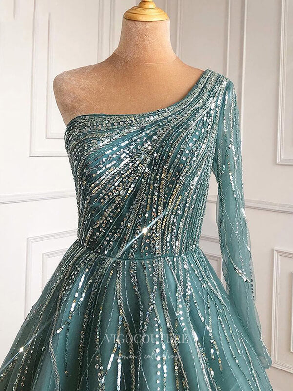 Sparkly Sequin Prom Dresses One Shoulder Maxi Dresses 21253 Green / US10 Sparkly Sequin Prom Dresses One Shoulder Maxi Dresses 21253 Green / US10