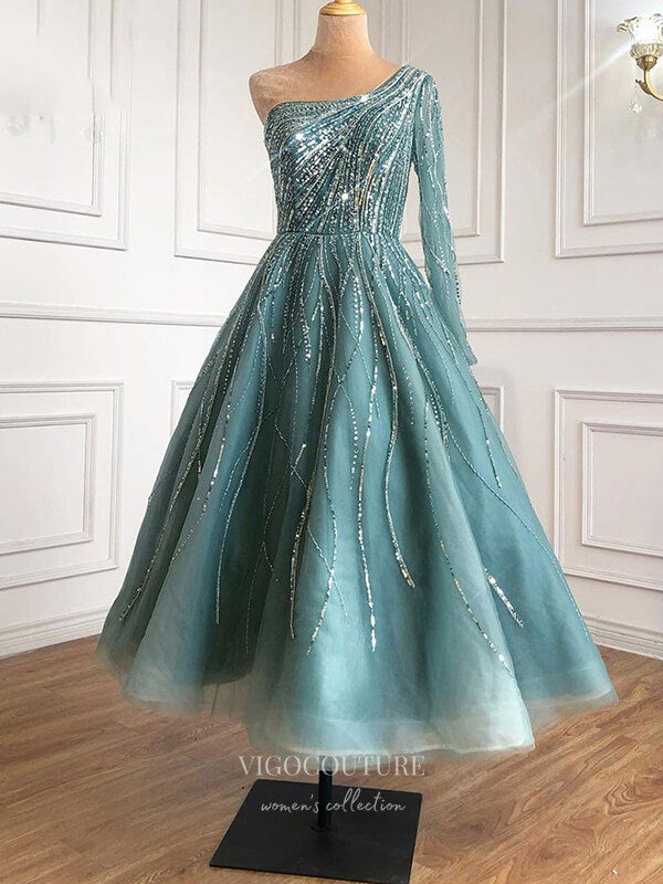 Short Prom Dresses 2025 Sparkly Sequin Prom Dresses One Shoulder Maxi Dresses 21253-Prom Dresses-vigocouture-Green-US2-vigocouture