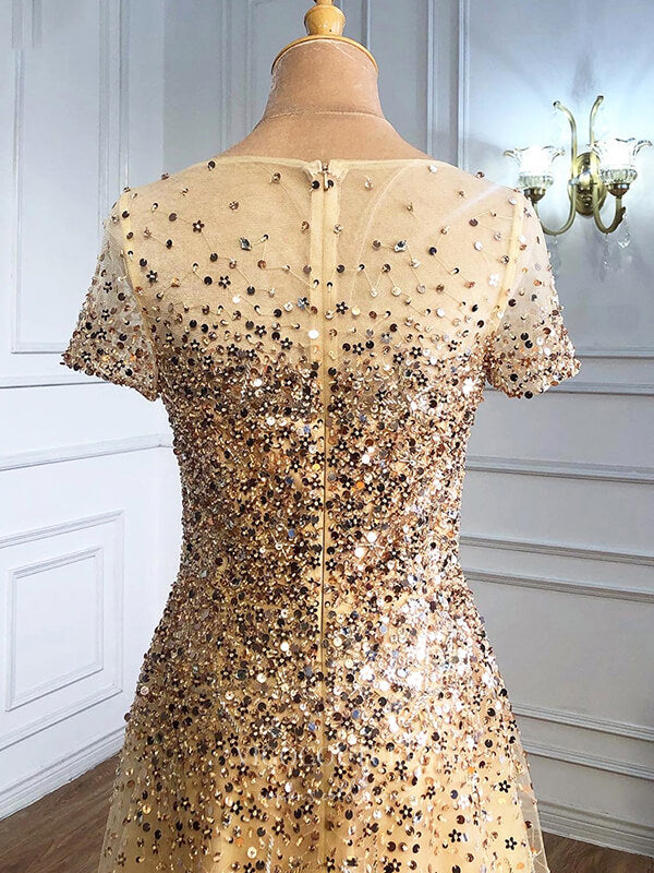 Sparkly Sequin Prom Dresses Short Sleeve Formal Dresses 21286 Custom Colors / US14 Sparkly Sequin Prom Dresses Short Sleeve Formal Dresses 21286 Custom Colors / US14