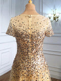 Prom Dress 2025 Sparkly Sequin Prom Dresses Short Sleeve Formal Dresses 21286-unique elegant Prom Dresses-Champagne-US2-vigocouture