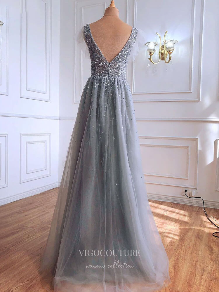 Prom Dress 2025 Sparkly Sequin Prom Dresses Short Sleeve Formal Dresses 21293-unique elegant Prom Dresses-As Pictured-US2-vigocouture