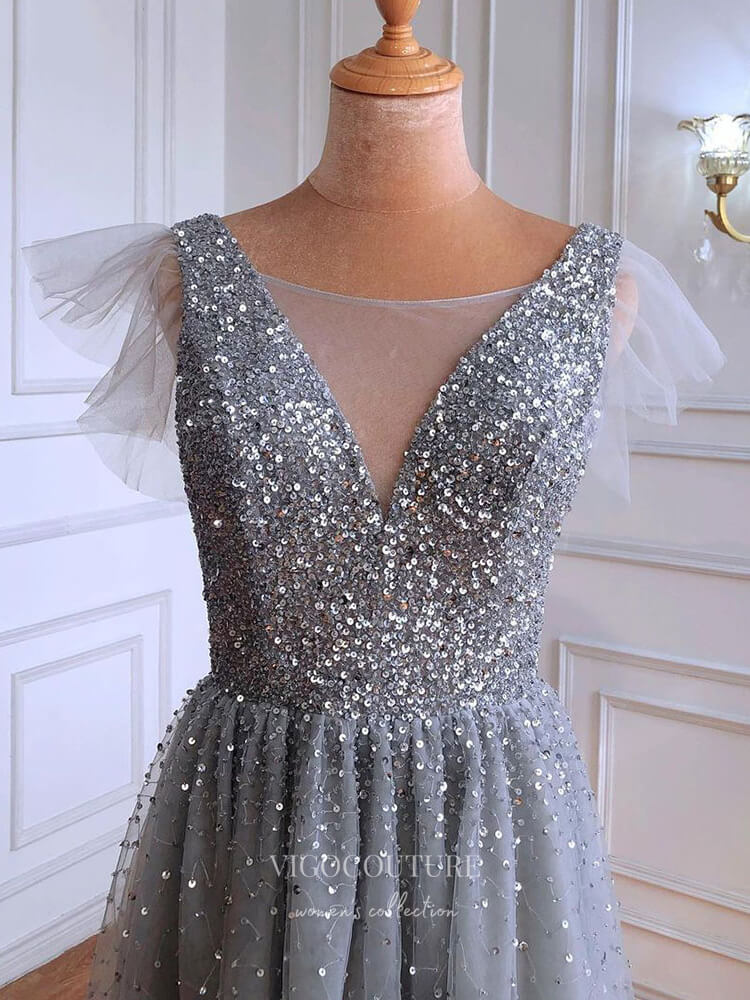 Sparkly Sequin Prom Dresses Short Sleeve Formal Dresses 21293 As Pictured / US4 Sparkly Sequin Prom Dresses Short Sleeve Formal Dresses 21293 As Pictured / US4