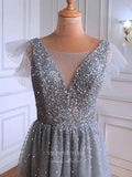 Prom Dress 2025 Sparkly Sequin Prom Dresses Short Sleeve Formal Dresses 21293-unique elegant Prom Dresses-As Pictured-US2-vigocouture