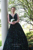 Prom Dress 2025 Sparkly Sequin Prom Dresses Spaghetti Strap Plunging V-Neck Evening Gown 21889-unique elegant Prom Dresses-Emerald-US2-vigocouture