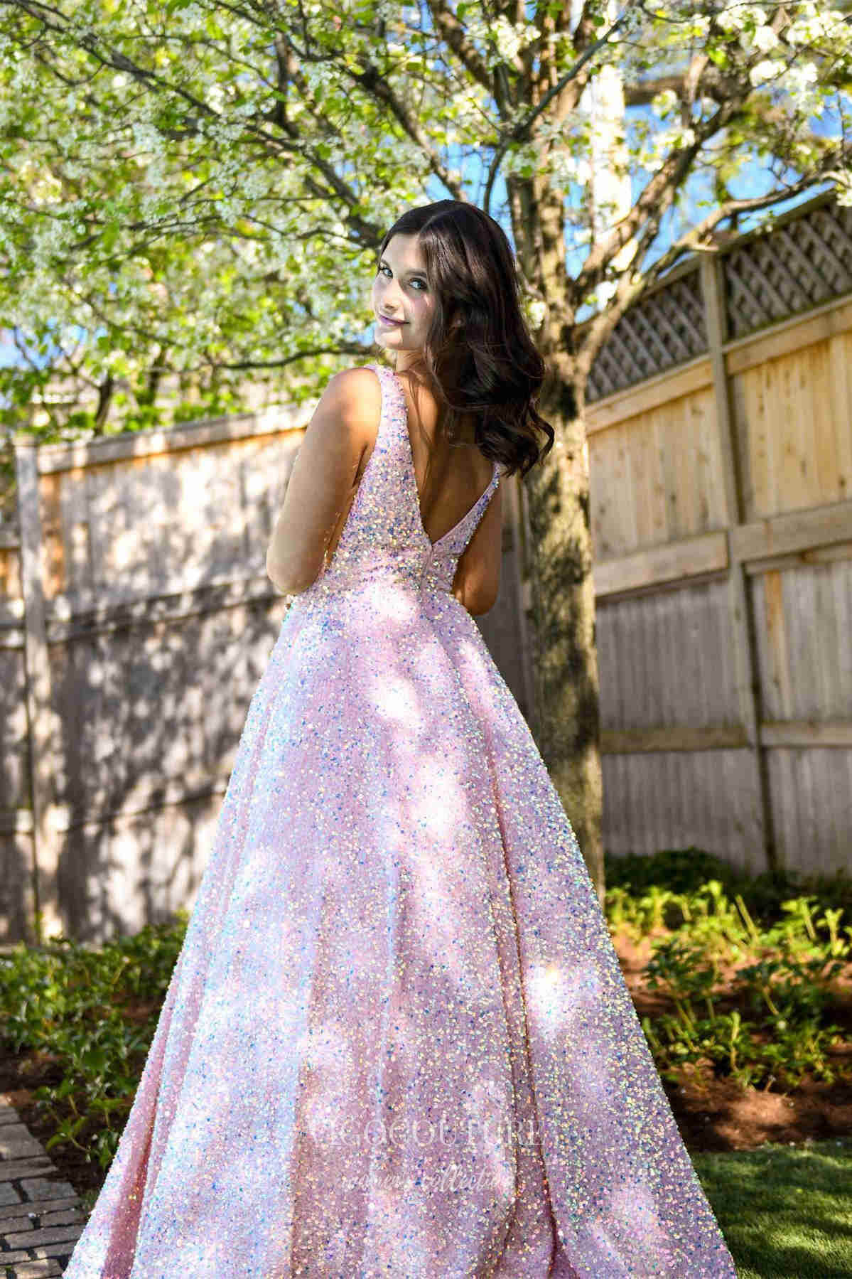 Prom Dress 2025 Sparkly Sequin Prom Dresses Spaghetti Strap Plunging V-Neck Evening Gown 21889-unique elegant Prom Dresses-Pink-US2-vigocouture