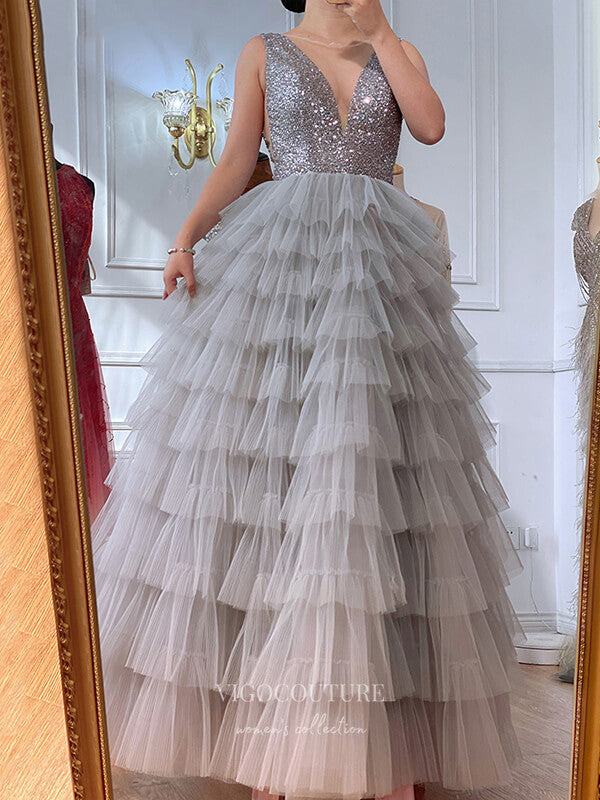 Prom Dress 2025 Sparkly Sequin Prom Dresses Tiered Formal Dresses 21312-unique elegant Prom Dresses-Grey-US2-vigocouture