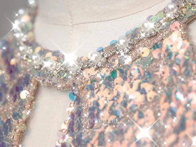 Sparkly Sequin Short Prom Dress Bow-Tie Homecoming Dress 21317 Blush / 18w Sparkly Sequin Short Prom Dress Bow-Tie Homecoming Dress 21317 Blush / 18w
