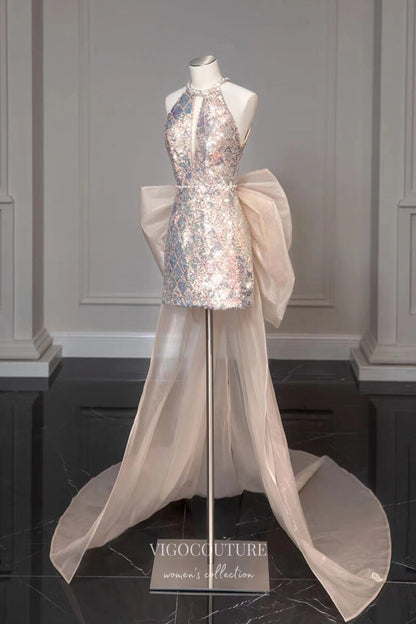 Sparkly Sequin Short Prom Dress Bow-Tie Homecoming Dress 21317 vigocouture Sparkly Sequin Short Prom Dress Bow-Tie Homecoming Dress 21317 vigocouture