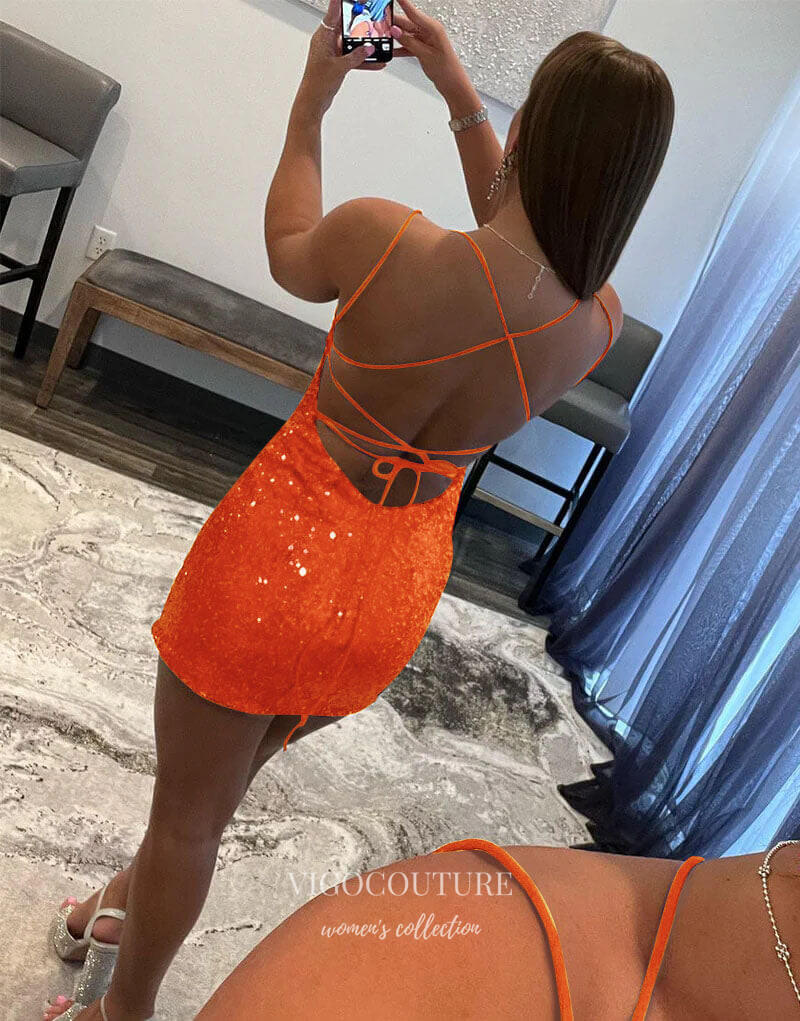 Sparkly Sequin Spaghetti Strap Homecoming Dresses Cheap Corset Back Gr vigocouture Sparkly Sequin Spaghetti Strap Homecoming Dresses Cheap Corset Back Gr vigocouture