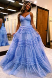 Prom Dress 2025 Sparkly Tiered Ruffled Prom Dresses Spaghetti Strap Pleated Bodice 24333-unique elegant Prom Dresses-Blue-Custom Size-vigocouture