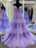 Prom Dress 2025 Sparkly Tiered Ruffled Prom Dresses Spaghetti Strap Pleated Bodice 24333-unique elegant Prom Dresses-Lavender-Custom Size-vigocouture