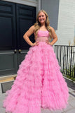 Sparkly Tiered Strapless Prom Dresses 2024 Pleated Sheer Boned Boidce 24234