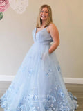 Prom Dress 2025 Sparkly Tulle 3D Floral Prom Dresses Removable Cape Formal Dresses 21536-unique elegant Prom Dresses-Light Blue-US2-vigocouture