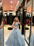 Prom Dress 2025 Sparkly Tulle 3D Floral Prom Dresses Removable Cape Formal Dresses 21536-unique elegant Prom Dresses-Light Blue-US2-vigocouture