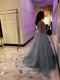 Prom Dress 2025 Sparkly Tulle 3D Floral Prom Dresses Removable Cape Formal Dresses 21536-unique elegant Prom Dresses-Light Blue-US2-vigocouture