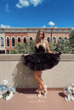 Short Prom Dresses 2025 Sparkly Tulle Hoco Dresses Spaghetti Strap Tiered Homecoming Dresses hc215-Prom Dresses-vigocouture-Black-US0-vigocouture