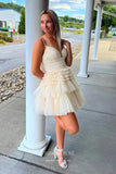 Short Prom Dresses 2025 Sparkly Tulle Hoco Dresses Spaghetti Strap Tiered Homecoming Dresses hc215-Prom Dresses-vigocouture-Champagne-US0-vigocouture