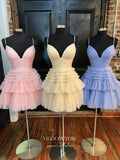 Short Prom Dresses 2025 Sparkly Tulle Hoco Dresses Spaghetti Strap Tiered Homecoming Dresses hc215-Prom Dresses-vigocouture-Custom Colors-US0-vigocouture