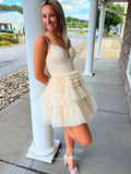 Short Prom Dresses 2025 Sparkly Tulle Hoco Dresses Spaghetti Strap Tiered Homecoming Dresses hc215-Prom Dresses-vigocouture-vigocouture