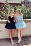 Short Prom Dresses 2025 Sparkly Tulle Hoco Dresses Spaghetti Strap Tiered Homecoming Dresses hc215-Prom Dresses-vigocouture-vigocouture