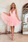 Short Prom Dresses 2025 Sparkly Tulle Hoco Dresses Spaghetti Strap Tiered Homecoming Dresses hc215-Prom Dresses-vigocouture-Pink-US0-vigocouture