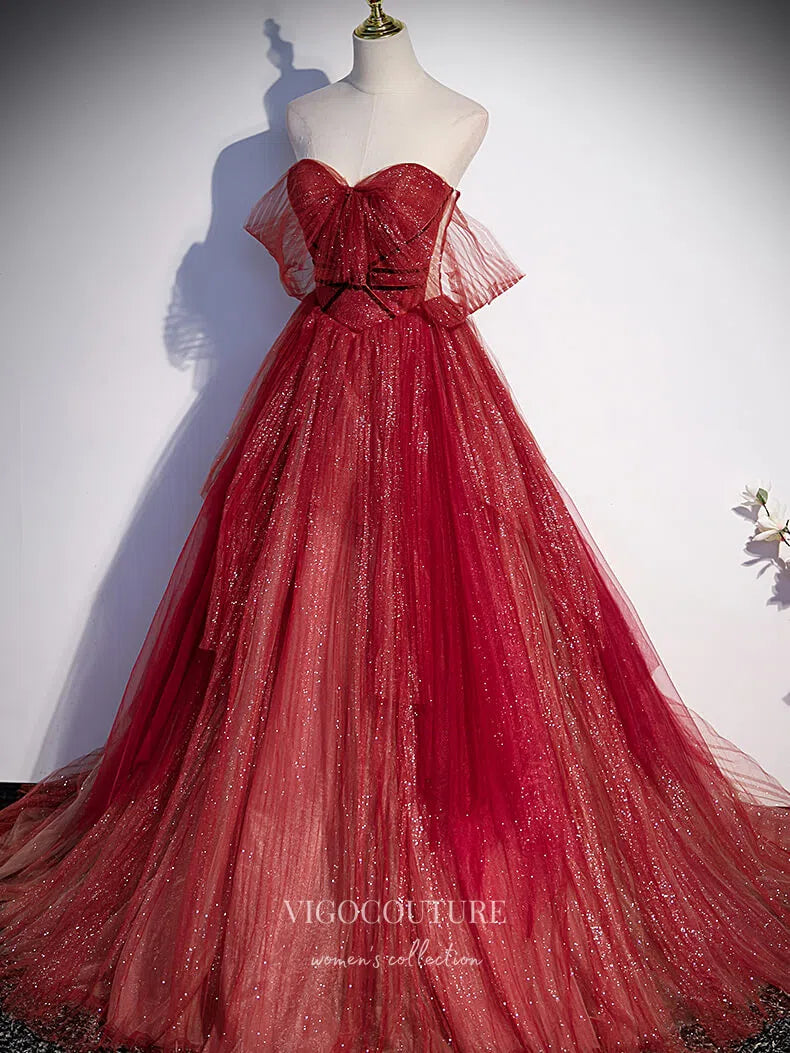 Prom Dress 2025 Sparkly Tulle Prom Dress Removable Sleeve Formal Dresses 21341-unique elegant Prom Dresses-Red-US2-vigocouture