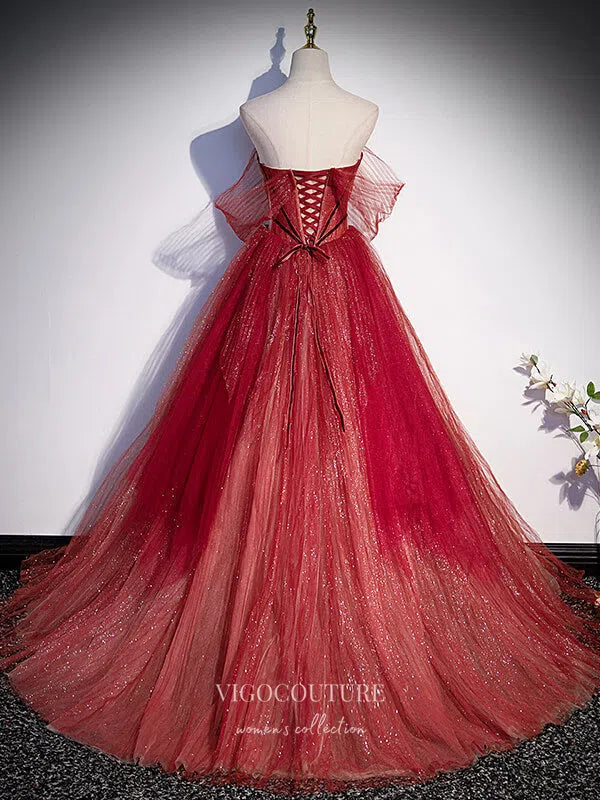 Prom Dress 2025 Sparkly Tulle Prom Dress Removable Sleeve Formal Dresses 21341-unique elegant Prom Dresses-Red-US2-vigocouture