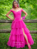 Prom Dress 2025 Sparkly Tulle Prom Dresses A-Line Off the Shoulder Formal Dresses 21539-unique elegant Prom Dresses-Hot Pink-US2-vigocouture