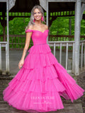 Prom Dress 2025 Sparkly Tulle Prom Dresses A-Line Off the Shoulder Formal Dresses 21539-unique elegant Prom Dresses-Hot Pink-US2-vigocouture