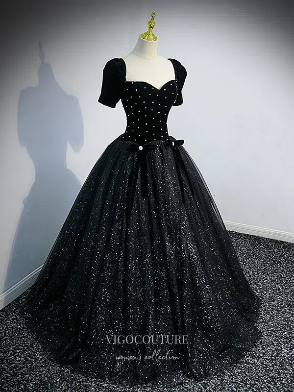 Prom Dress 2025 Sparkly Tulle Prom Dresses Removable Sleeve Formal Dresses 21327-unique elegant Prom Dresses-Black-US2-vigocouture